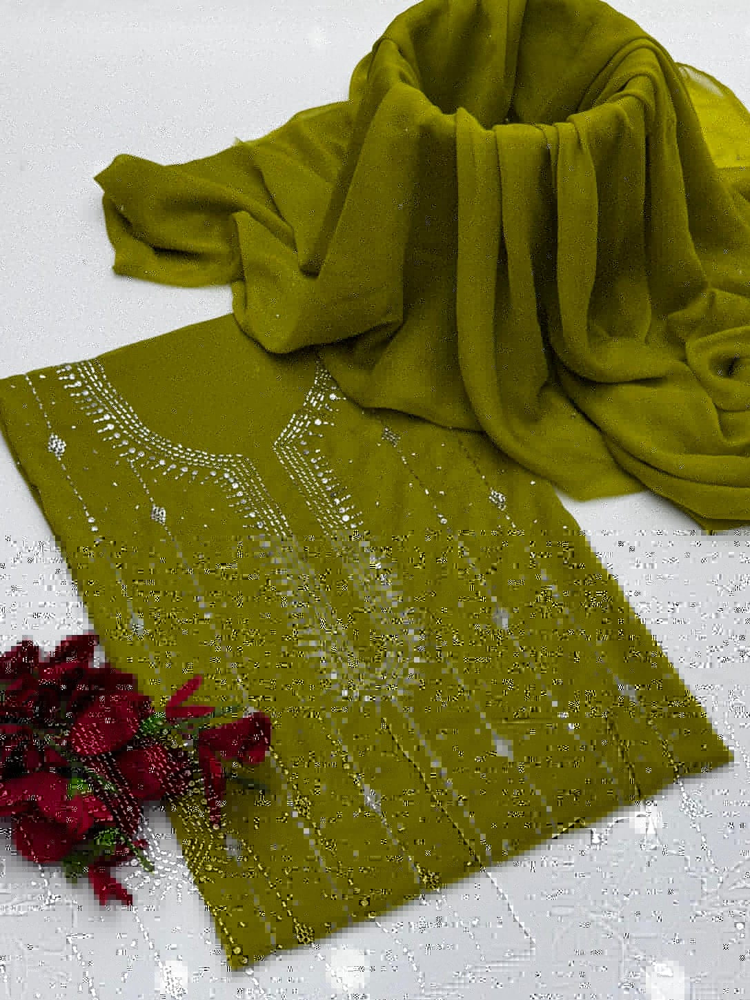 Barfi Mukesh Work On Soft Krinkle Chifoon 2pc Dress π