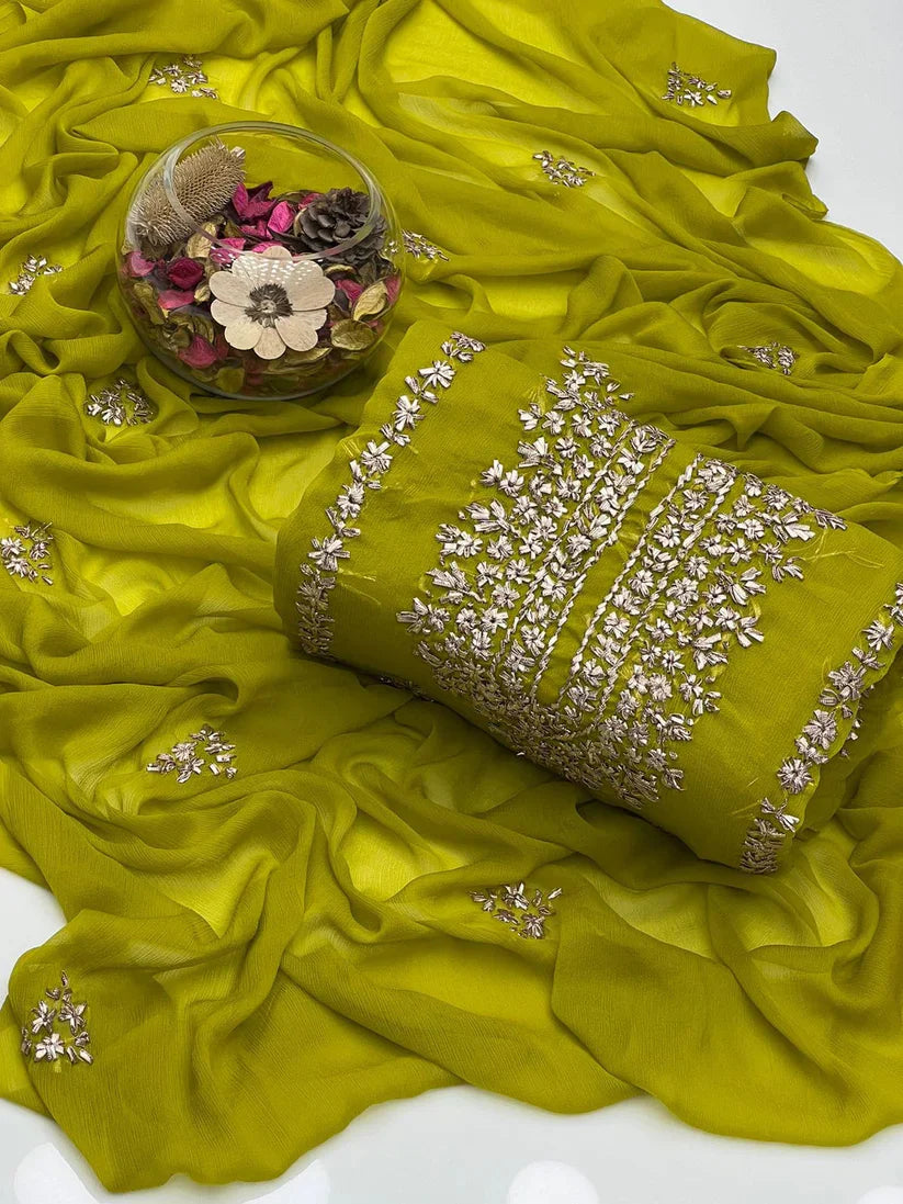 Party Wear Luxury Chiffon with Gotta Work – Unstitched 2 Piece Suit