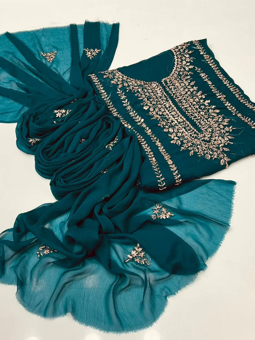Party Wear Luxury Chiffon with Gotta Work – Unstitched 2 Piece Suit