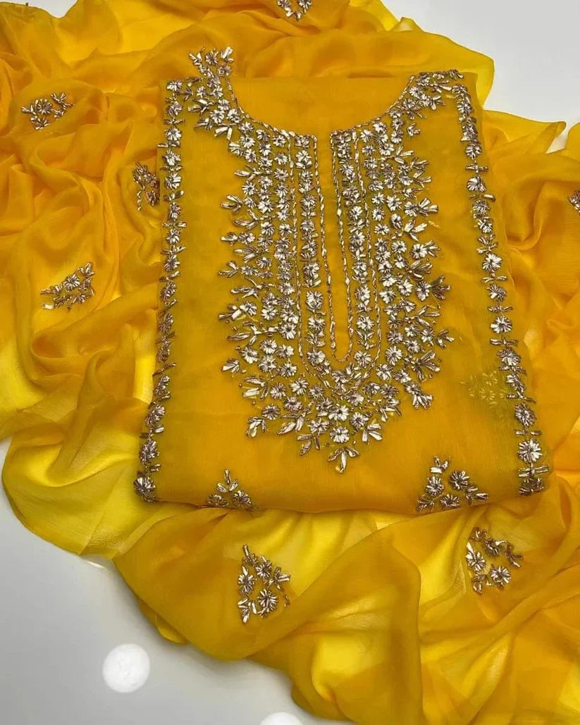 Party Wear Luxury Chiffon with Gotta Work – Unstitched 2 Piece Suit
