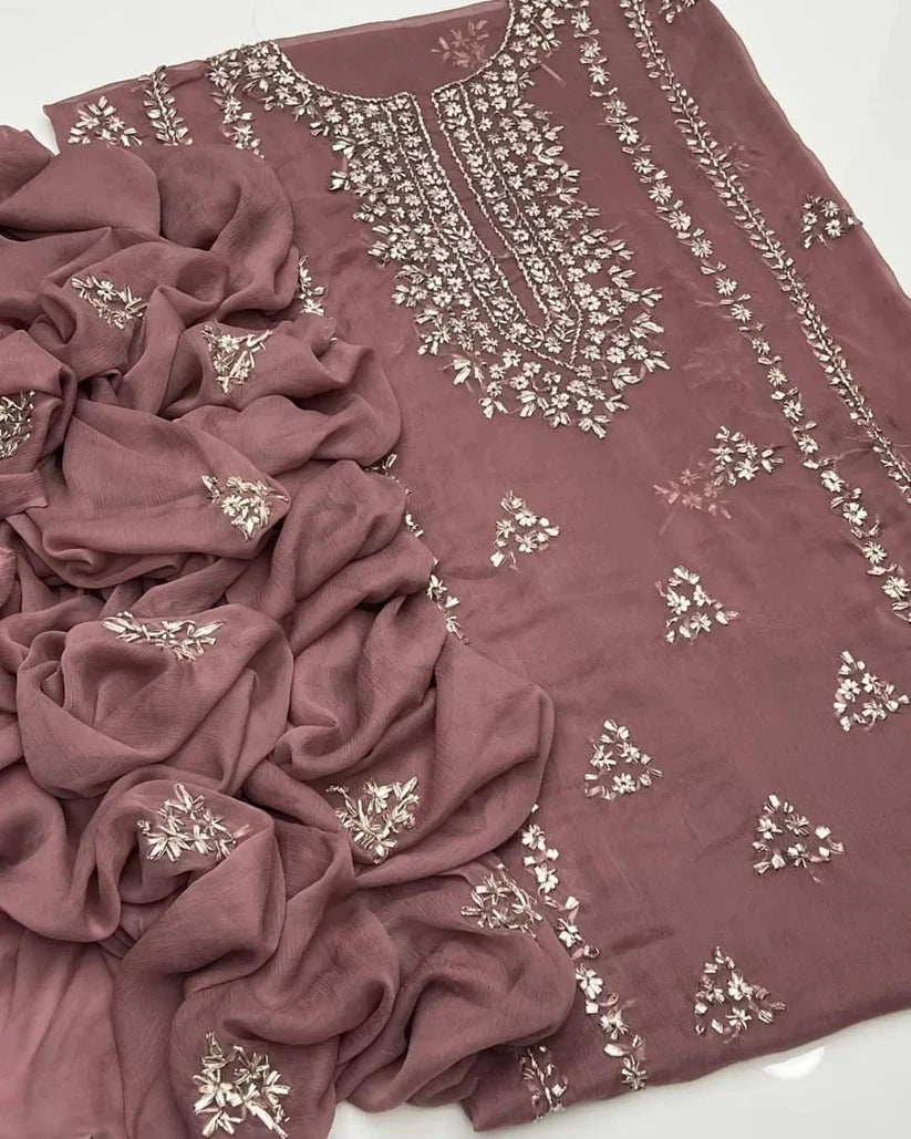 Party Wear Luxury Chiffon with Gotta Work – Unstitched 2 Piece Suit