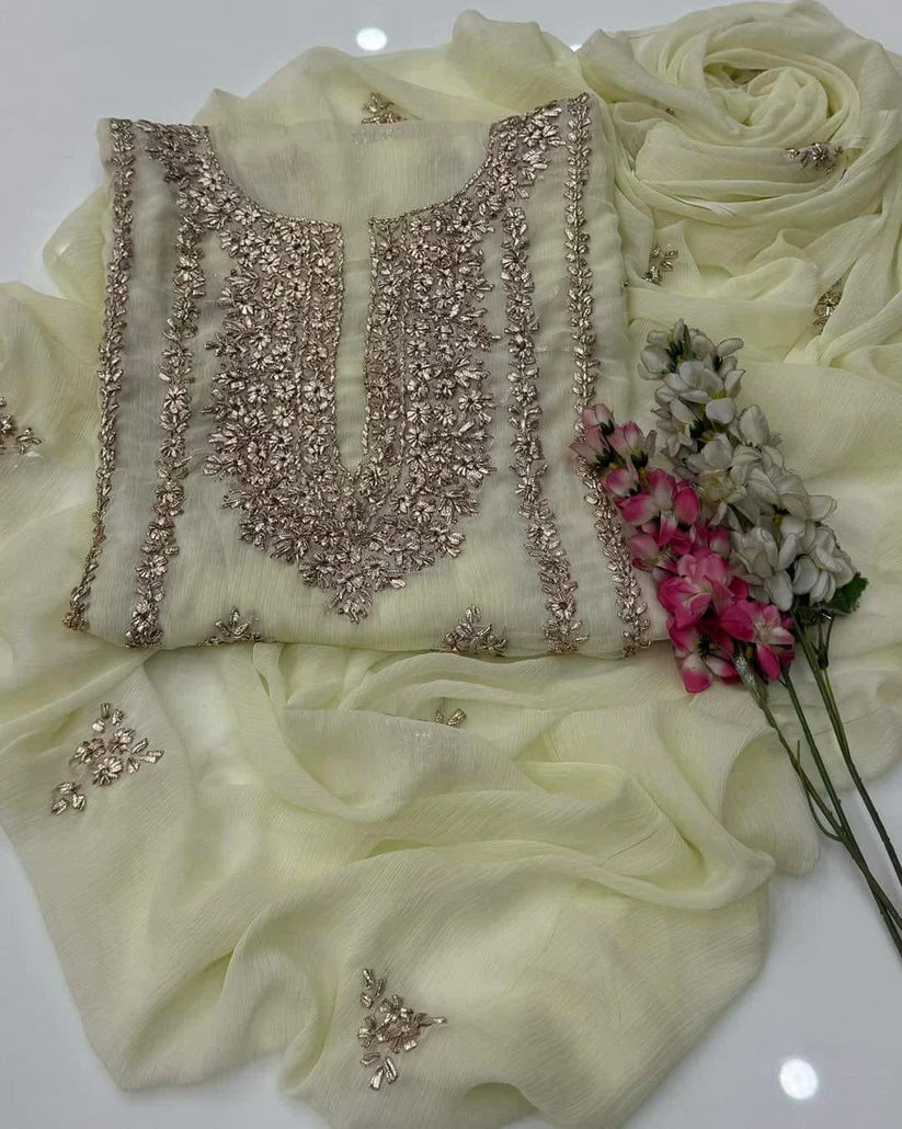 Party Wear Luxury Chiffon with Gotta Work – Unstitched 2 Piece Suit