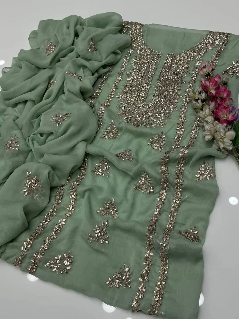 Party Wear Luxury Chiffon with Gotta Work – Unstitched 2 Piece Suit