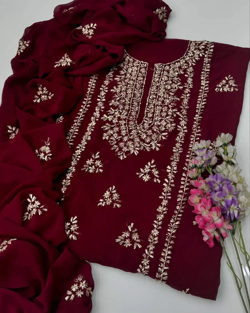 Party Wear Luxury Chiffon with Gotta Work – Unstitched 2 Piece Suit
