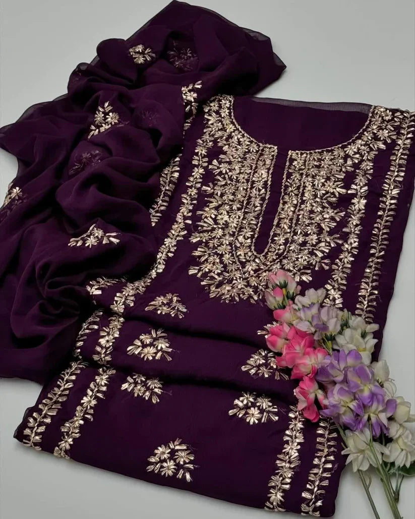 Party Wear Luxury Chiffon with Gotta Work – Unstitched 2 Piece Suit