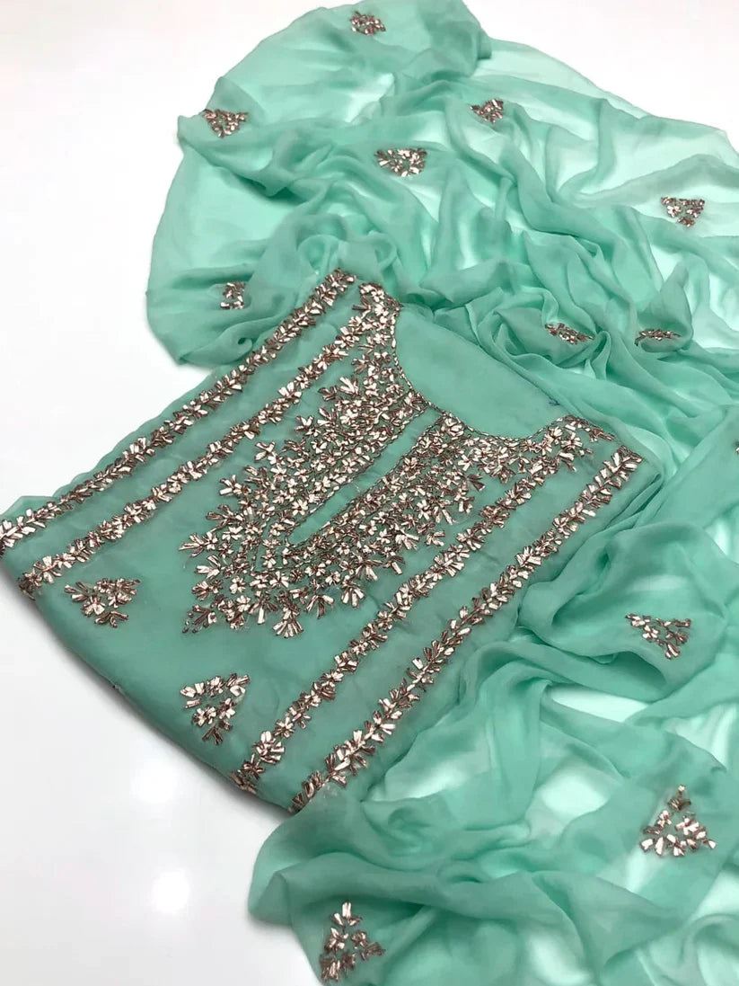 Party Wear Luxury Chiffon with Gotta Work – Unstitched 2 Piece Suit