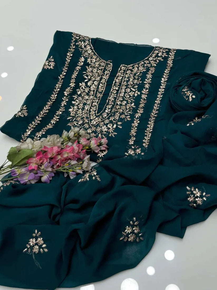 Party Wear Luxury Chiffon with Gotta Work – Unstitched 2 Piece Suit