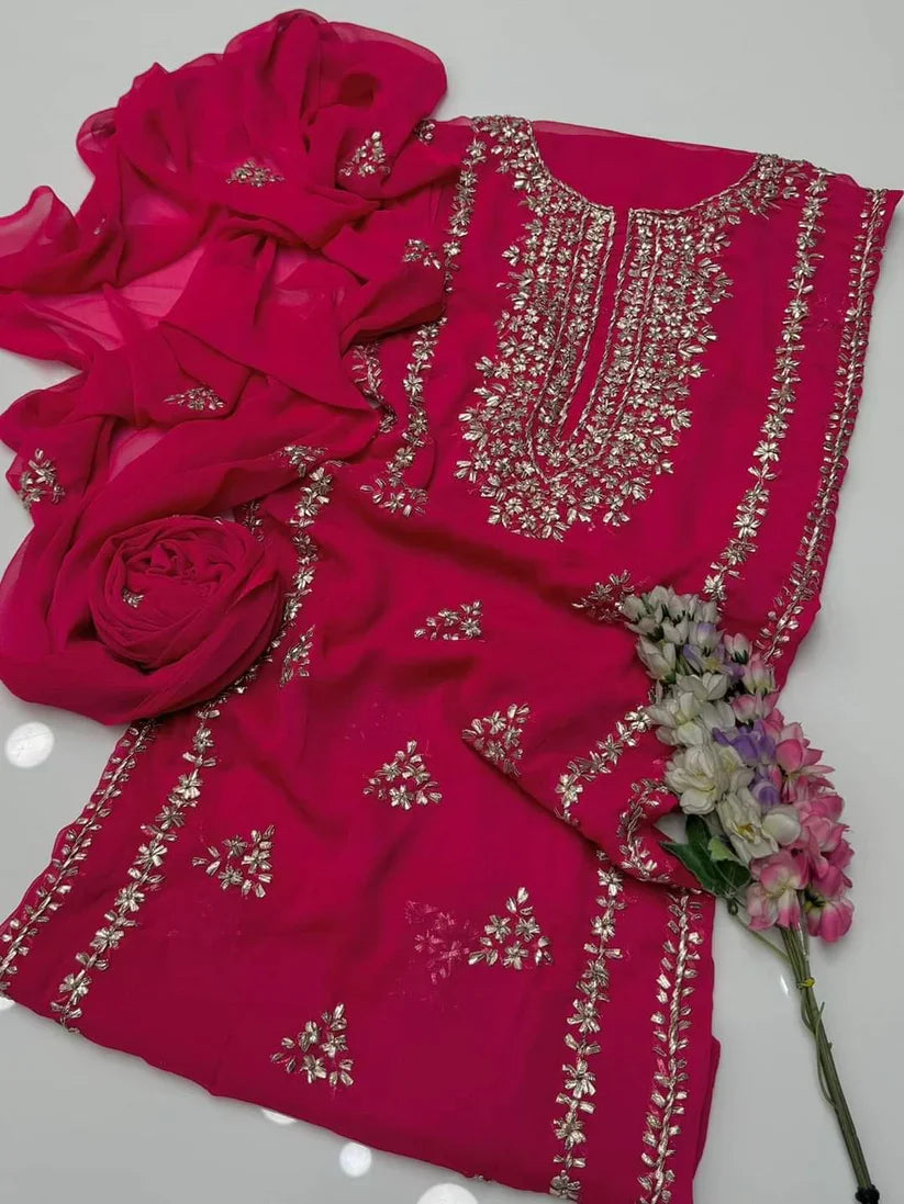 Party Wear Luxury Chiffon with Gotta Work – Unstitched 2 Piece Suit