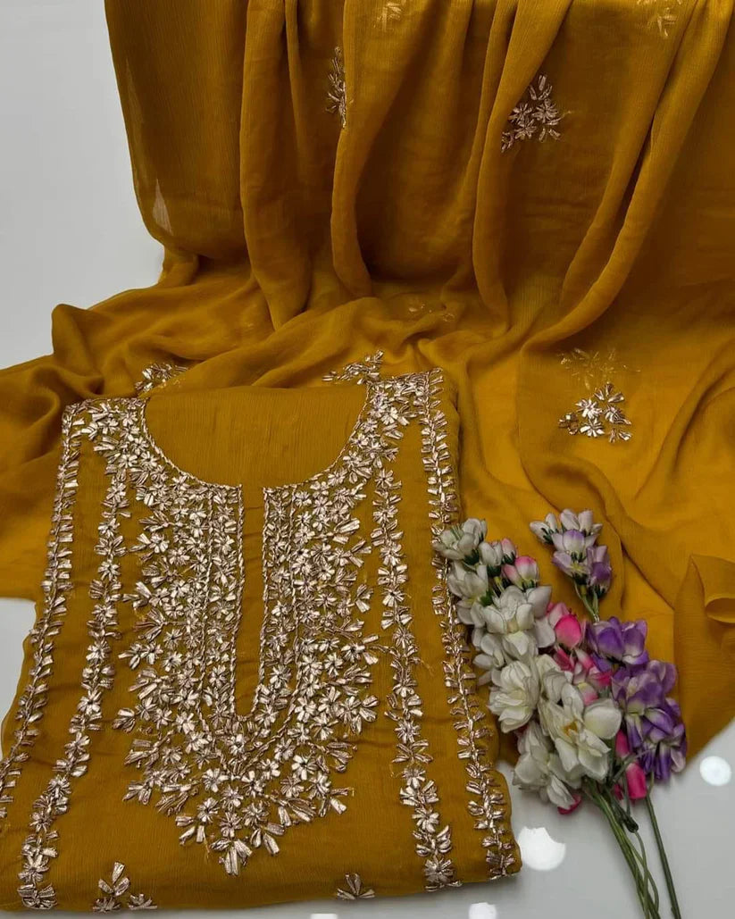 Party Wear Luxury Chiffon with Gotta Work – Unstitched 2 Piece Suit