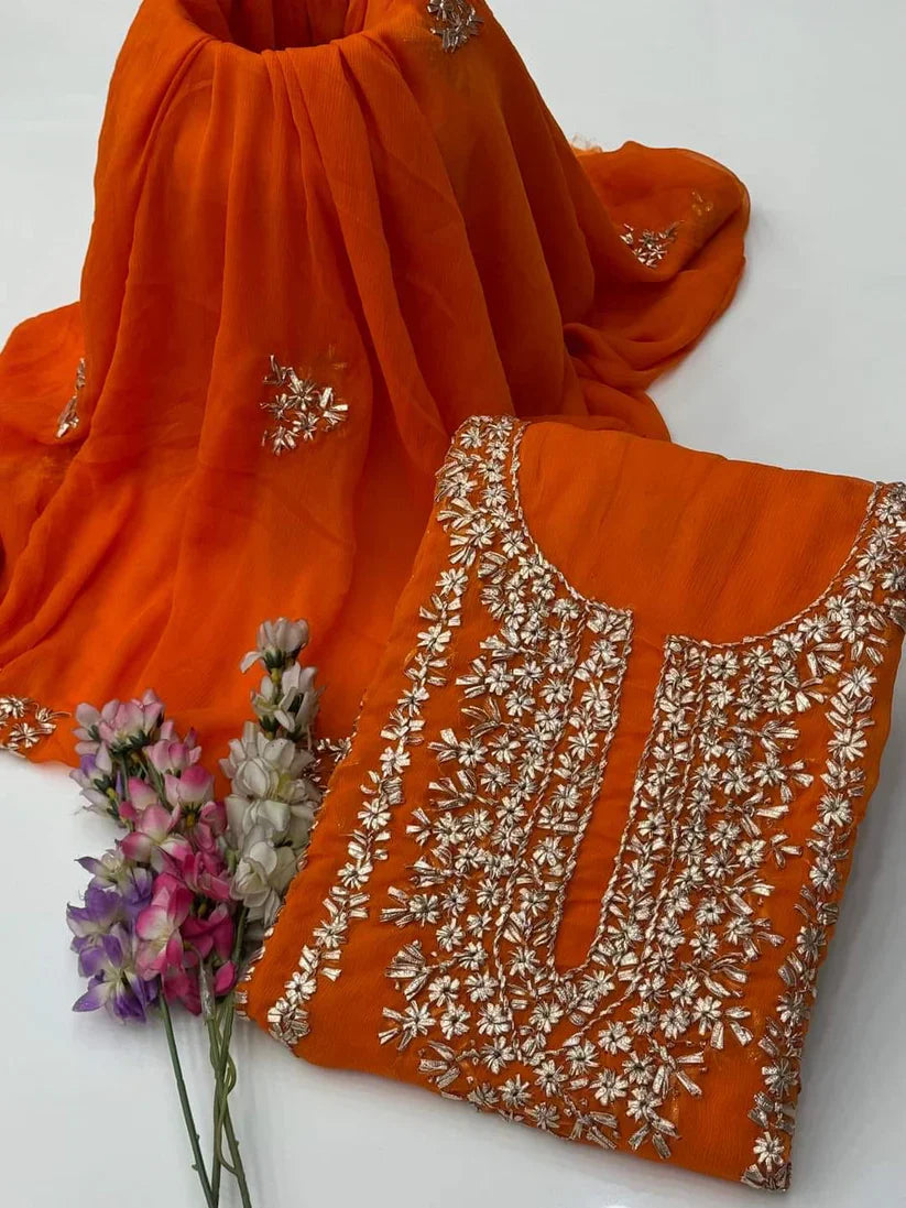 Party Wear Luxury Chiffon with Gotta Work – Unstitched 2 Piece Suit