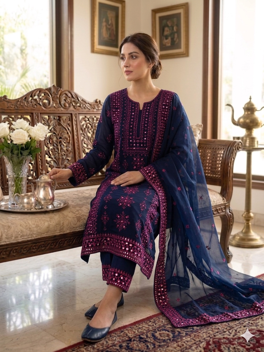 Handmade pakka Tanka & Original work on pure Lawn Fabric