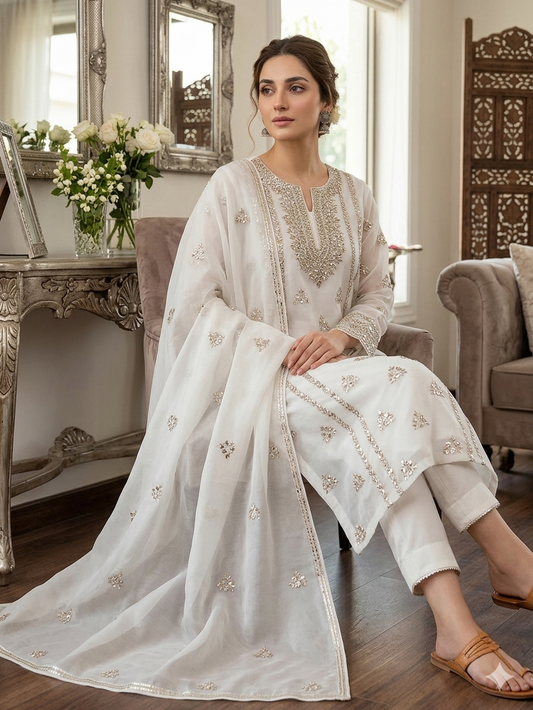 Party Wear Luxury Chiffon with Gotta Work – Unstitched 2 Piece Suit