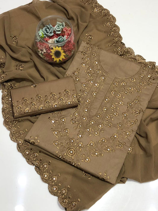 3 PC suit GTM Lawn Pure Shirt Lawn Embroidered with Cutwork embroidery 
Dupatta chiffon embroidery 
Trouser GTM pure Lawn Embroided