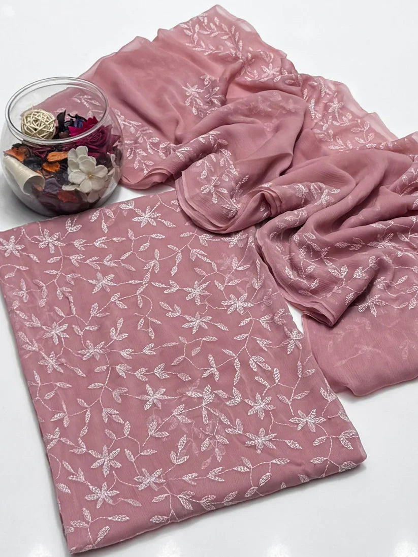2 Pce Chiffon Handmade Sippi Jall Work