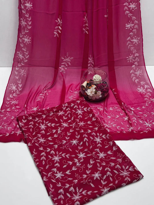 2 Pce Chiffon Handmade Sippi Jall Work