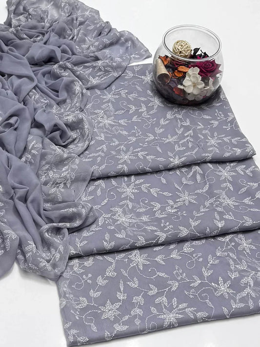 2 Pce Chiffon Handmade Sippi Jall Work